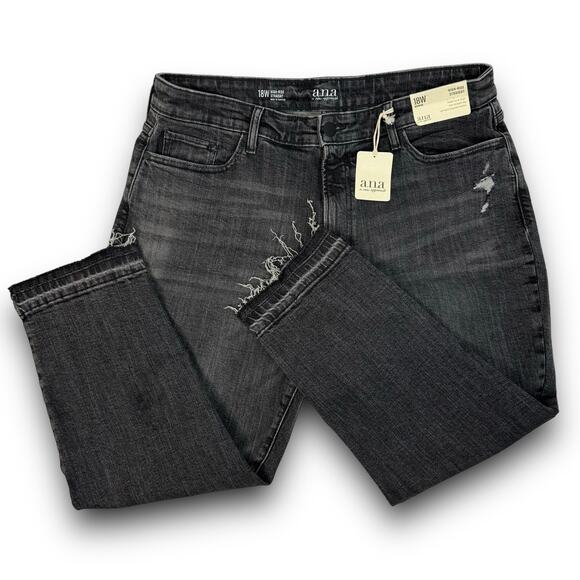 NEW ANA Womens High Rise Straight Jeans Black Dark Rinse Denim Plus Size 18W - Picture 3 of 8